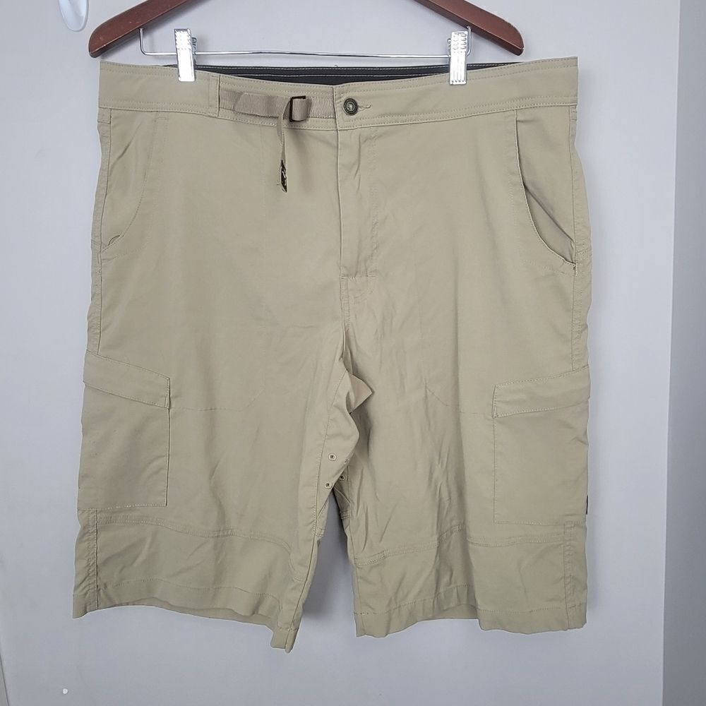 PrAna Men's Breathe Belted Adjustable Chino Hiking Shorts Khaki XL